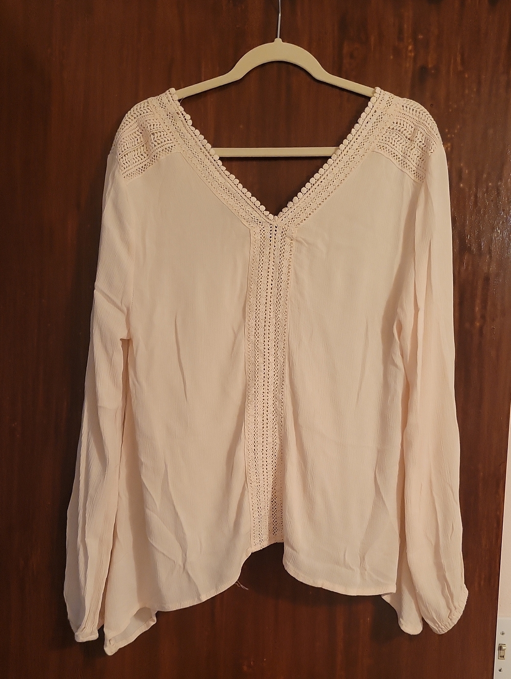 Charlotte Russe Blush Pinkish Cream Crochet Trim V-Neck Blouse